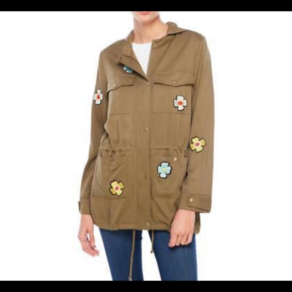 English Factory Olive Patched Rayon Military Jacket Size M